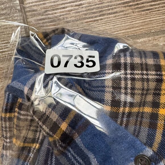 Lands End Flannel Shirt Mens L Traditional Plaid Blue Yellow Thick Soft Button - Picture 7 of 7